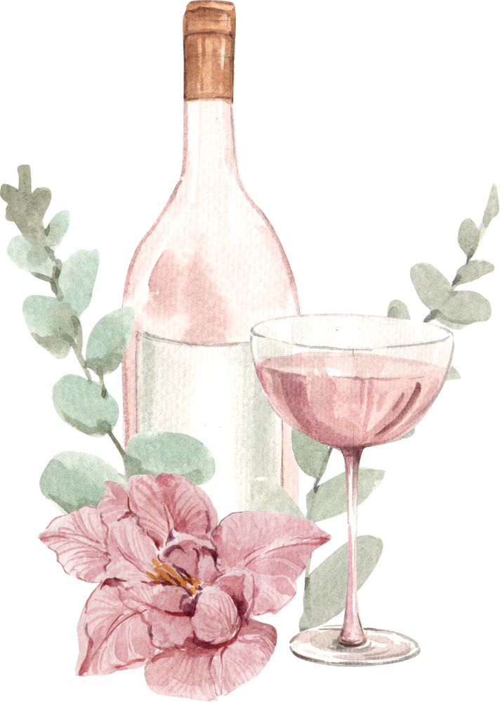 Wedding Wine and Flowers Illustration