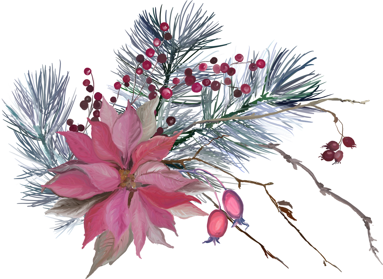 Poinsettia Flower with Leaves