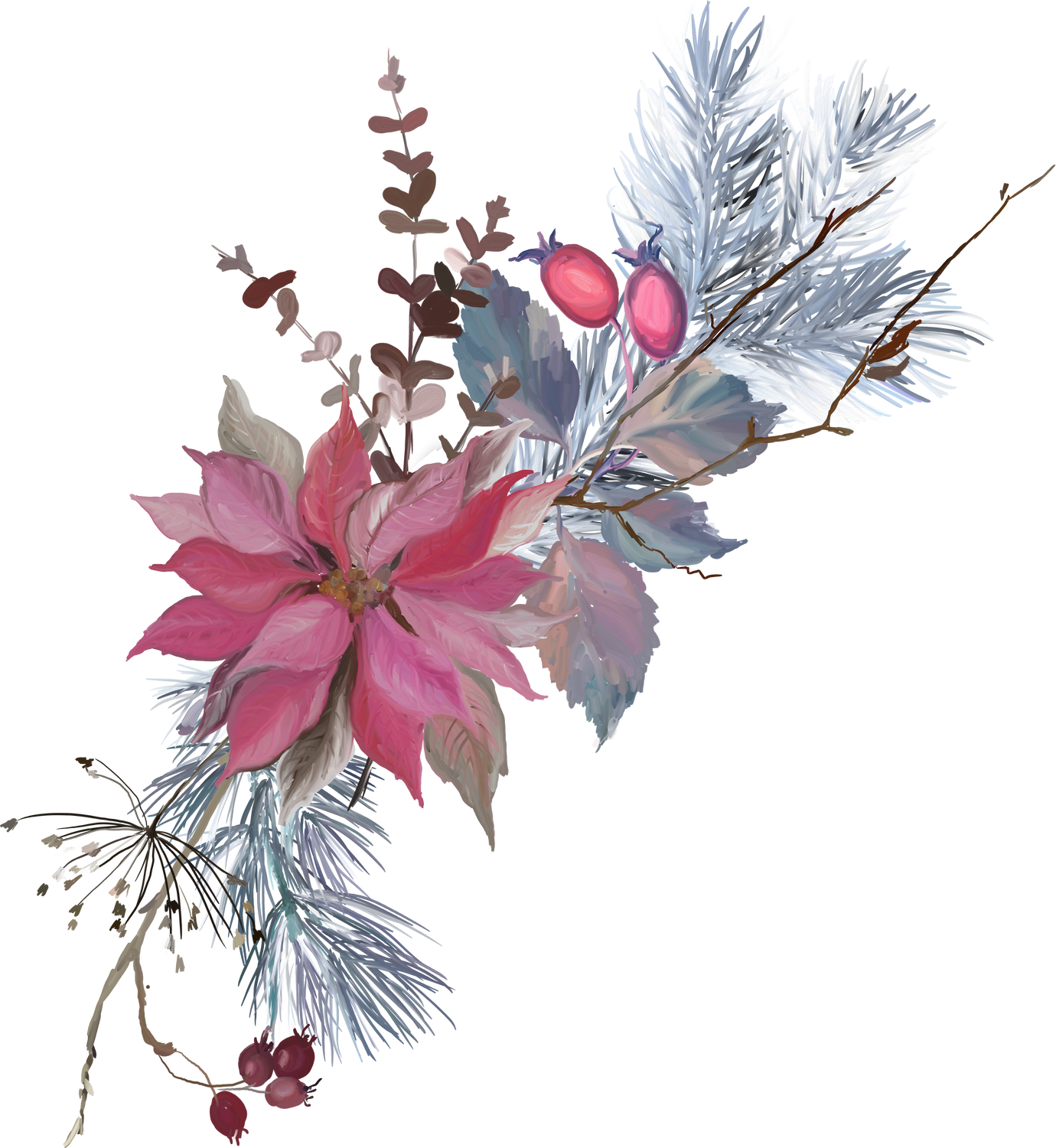 Poinsettia Flower with Leaves