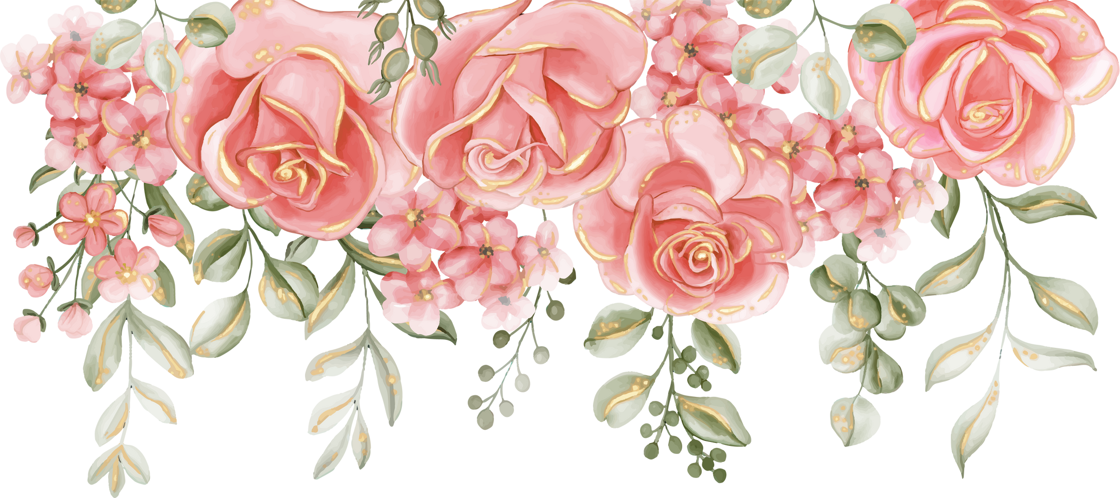 rose pink gold flower lace border