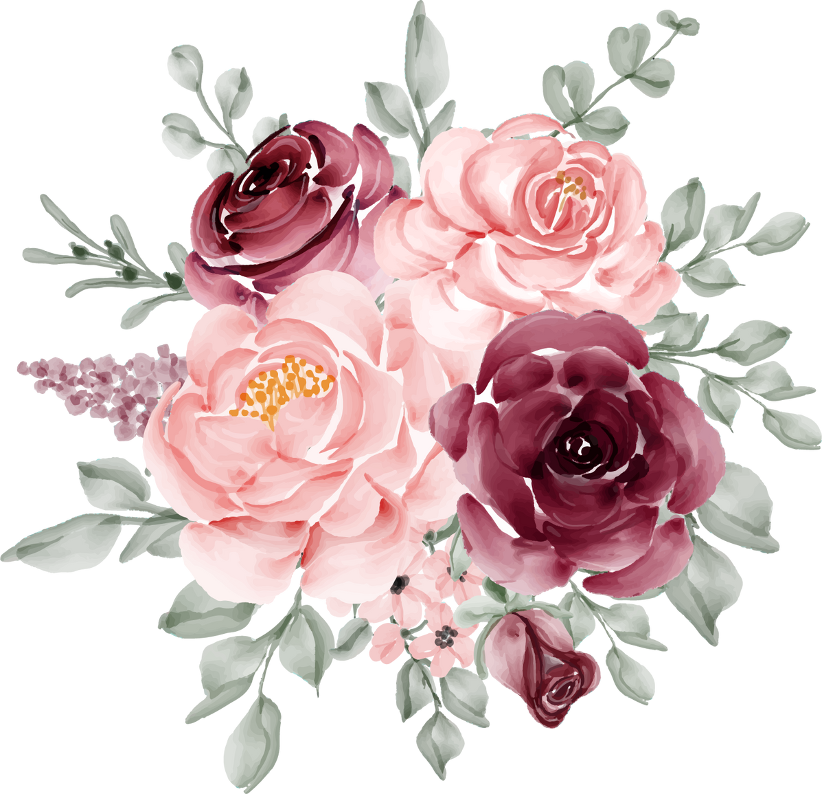 Flower Arrangement of Burgundy and Pink Rose