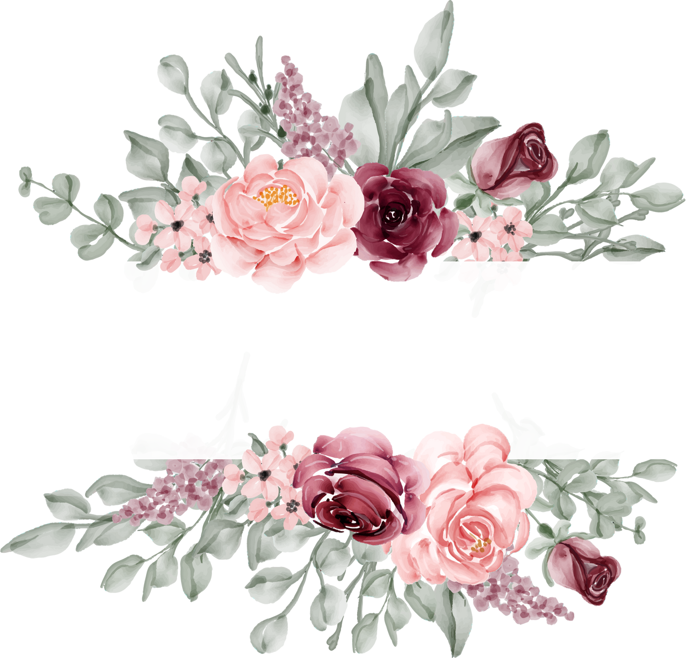 Rose Pink and Burgundy Flower Watercolor Frame Background