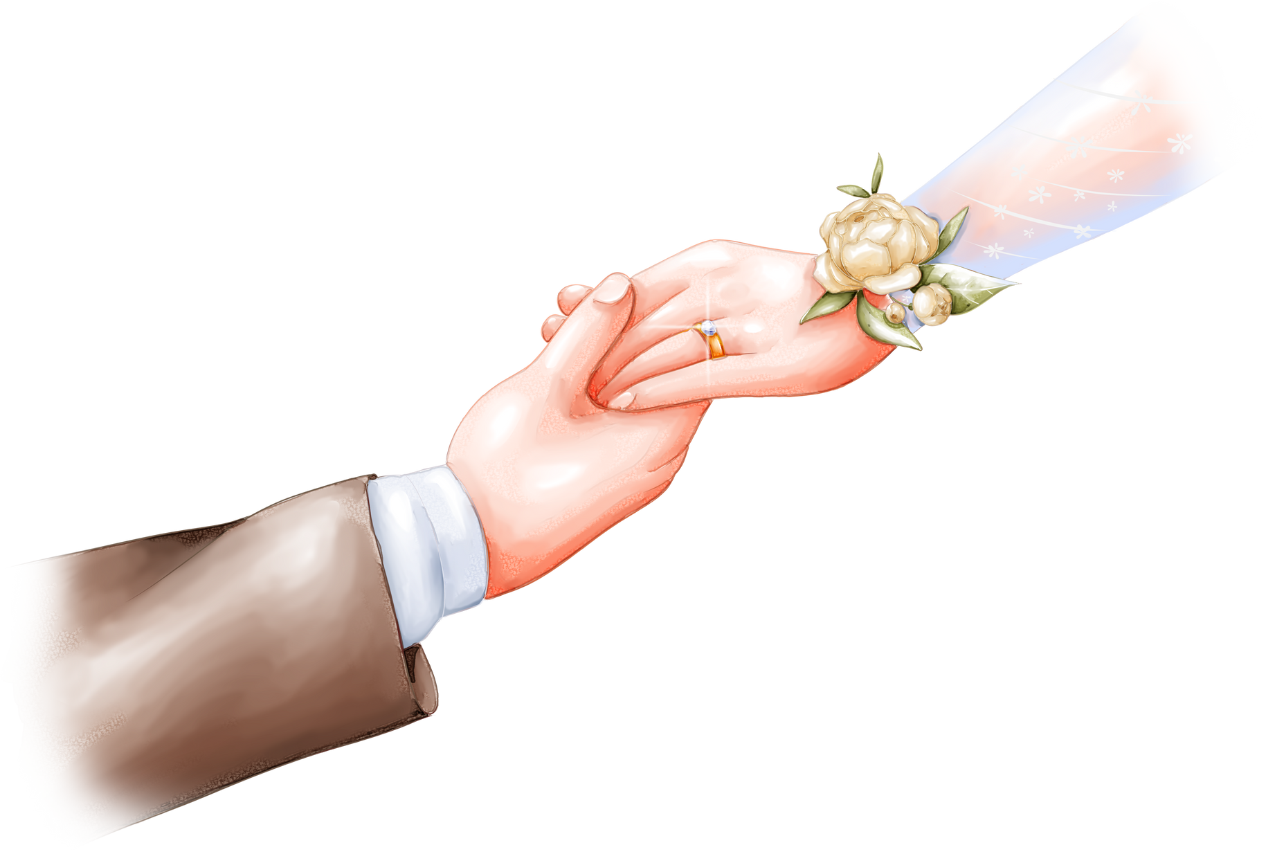 Wedding watercolor hands holding illustration