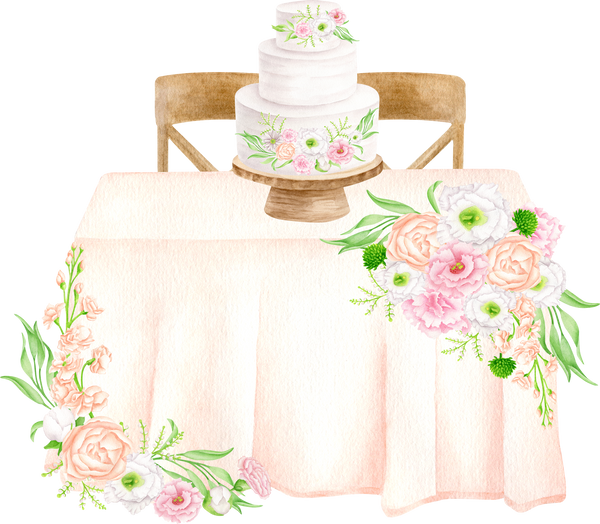 Watercolor wedding table with tiered cake