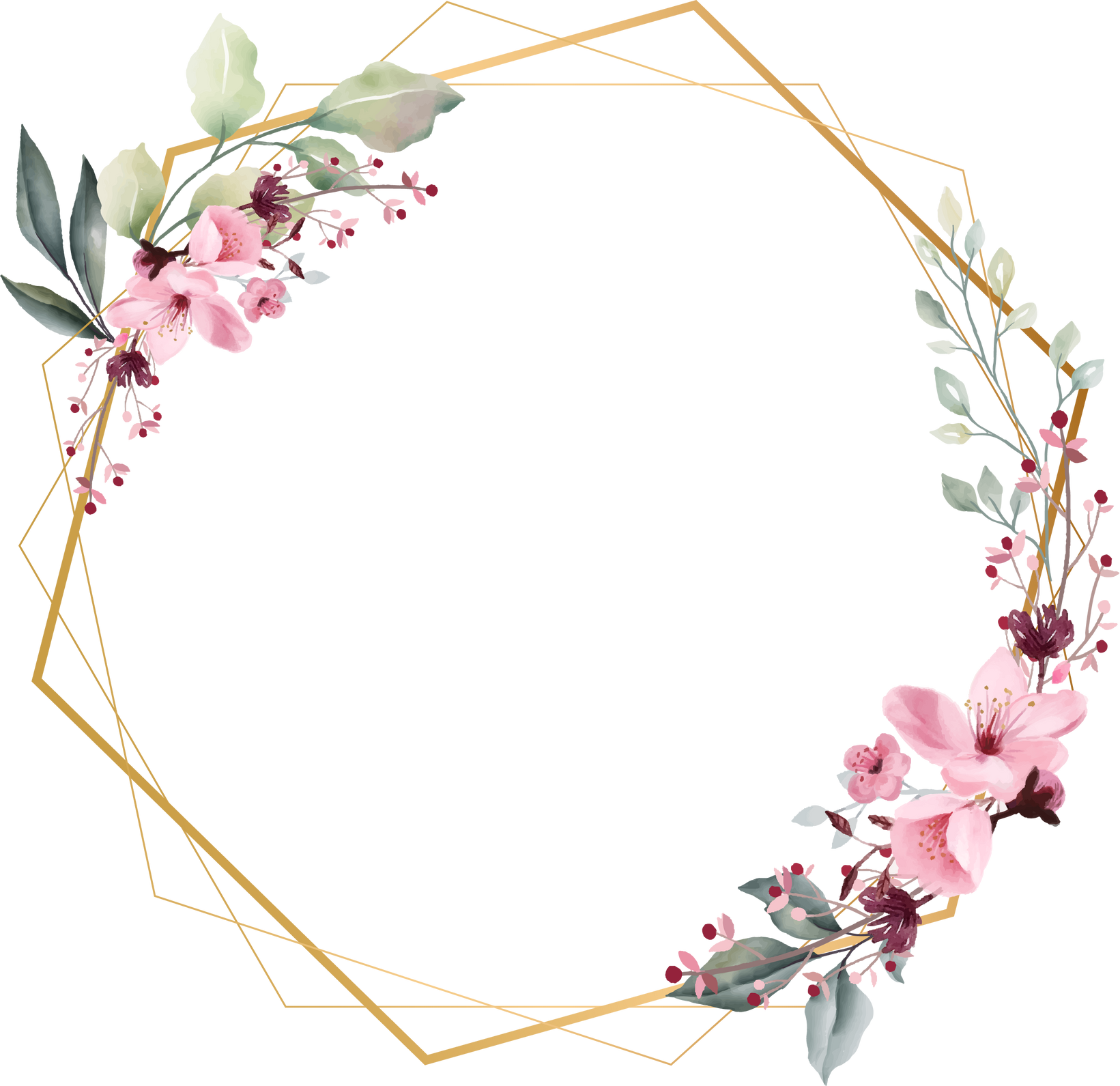 Polygon Frame with Flowers Illustration